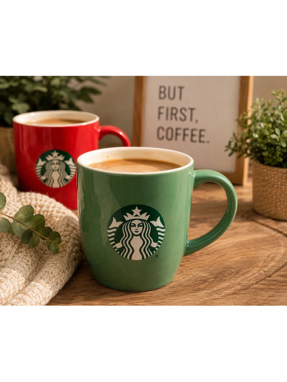 Starbucks 2021 Holiday Red Green Mug Set 2 Siren Logo Coffee Cups 11oz 12oz